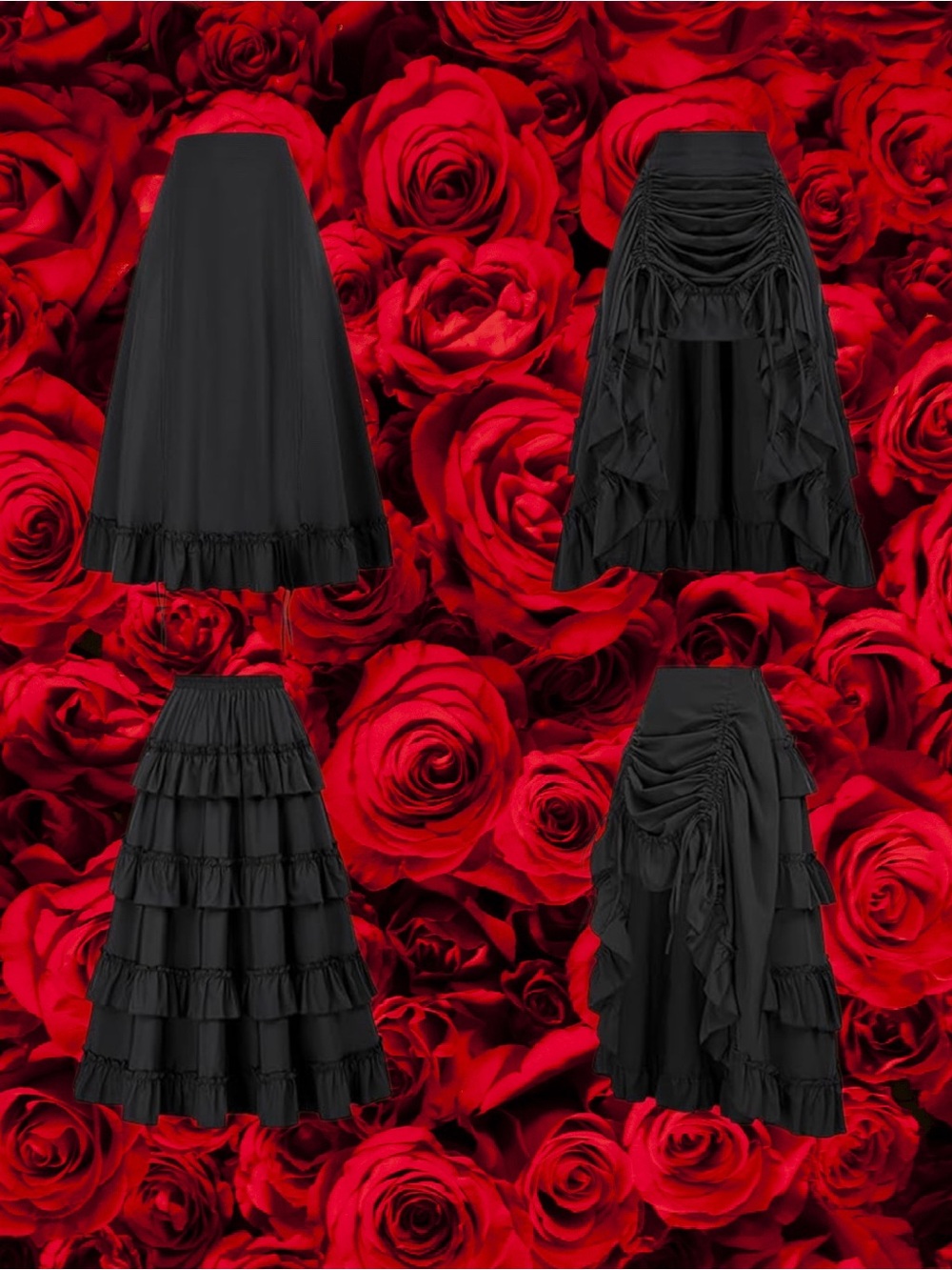 Adjustable Black High-Low Drawstring Ruffle Skirt